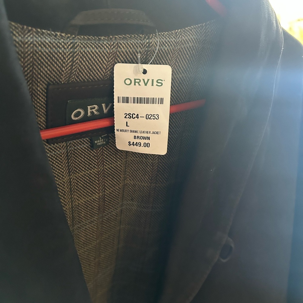 New Orvis Shawl Leather Jacket Brown Men's size Large NEW - Picture 4 of 6